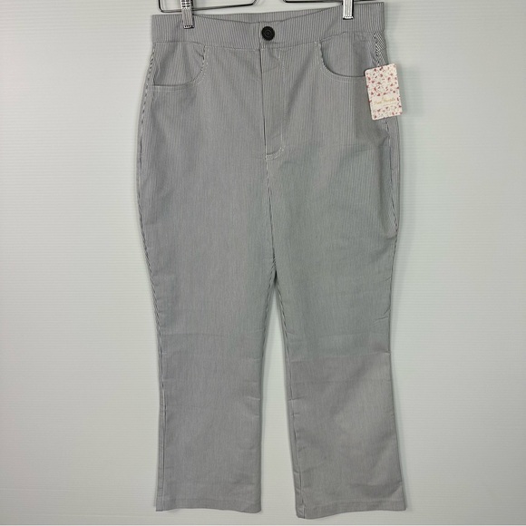 Free People Pants Sz L Florence Crop Flare Blue White Striped NWT - Picture 5 of 14
